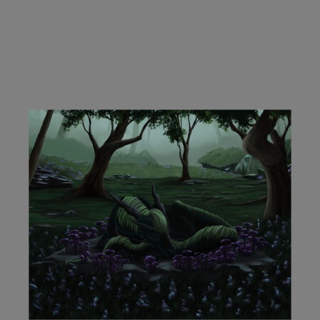 dragon sleeping within mushrooms matte print